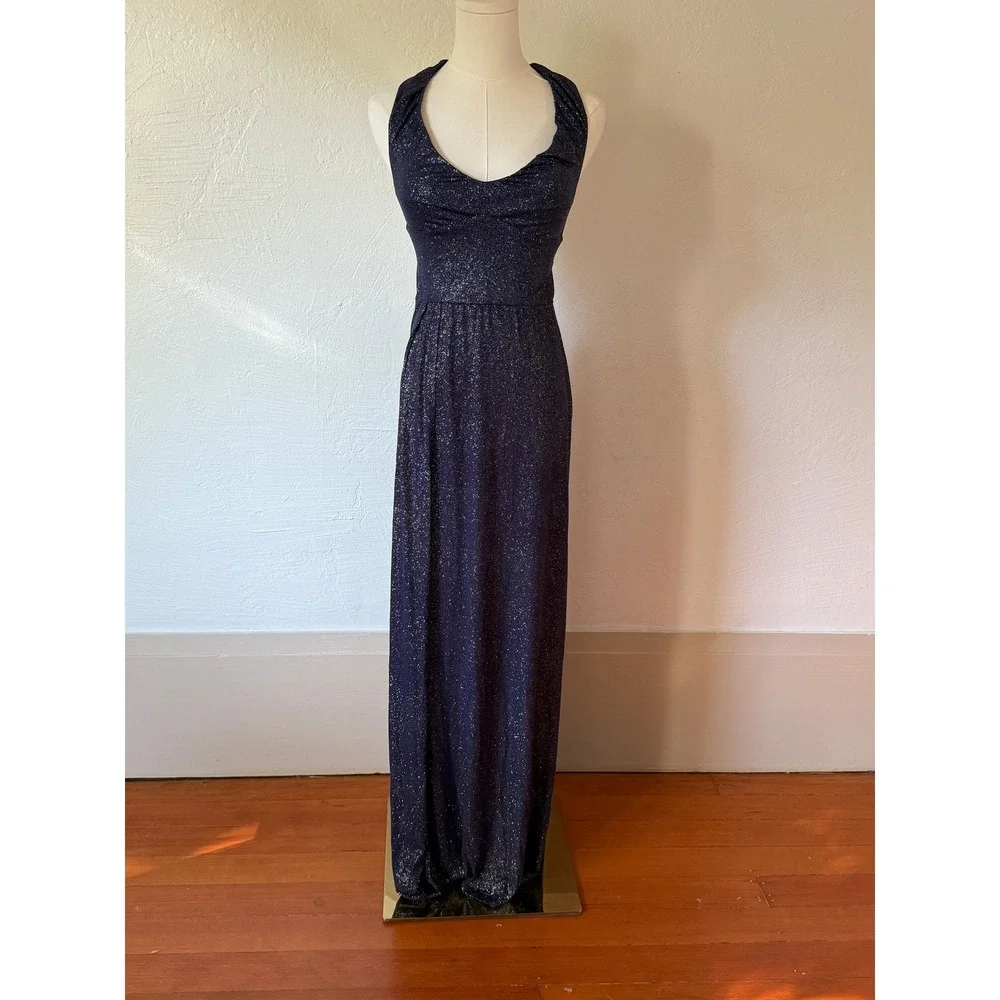 Lucy In The Sky Maxi Dress Halter Neck Sparkly Evening Party Navy Size M - Picture 1 of 10